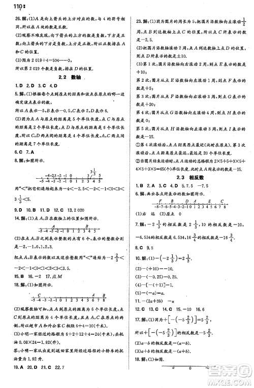 湖南教育出版社2023年秋一本同步训练七年级数学上册华东师大版答案