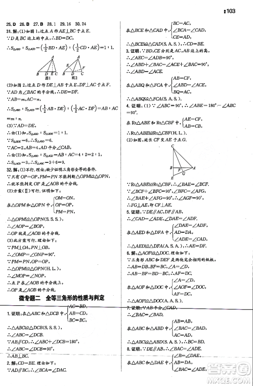 湖南教育出版社2023年秋一本同步训练八年级数学上册华东师大版答案