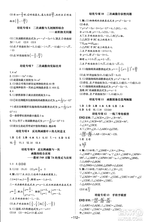 湖南教育出版社2023年秋一本同步训练九年级数学上册沪科版安徽专版答案