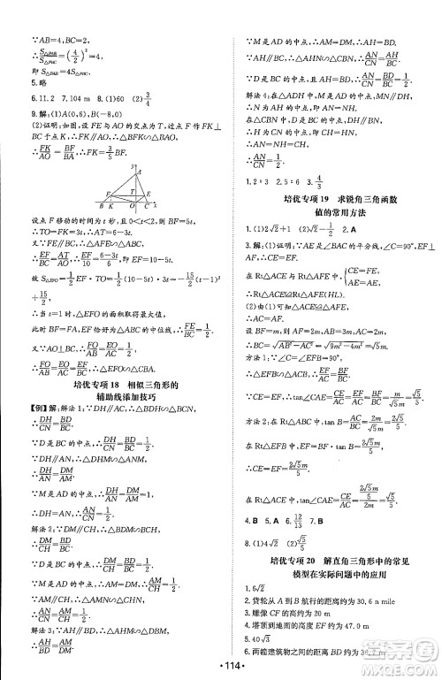 湖南教育出版社2023年秋一本同步训练九年级数学上册沪科版安徽专版答案