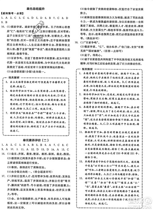 沈阳出版社2023年秋全品作业本七年级中国历史上册通用版河南专版答案