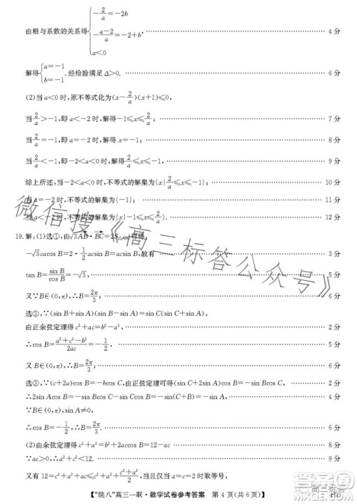 2024届皖南八校高三第一次大联考数学试卷答案