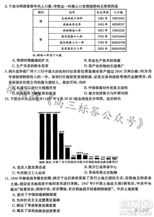 2024届皖南八校高三第一次大联考历史试卷答案 2024届皖南八校高三第一次大联考历史试卷答案