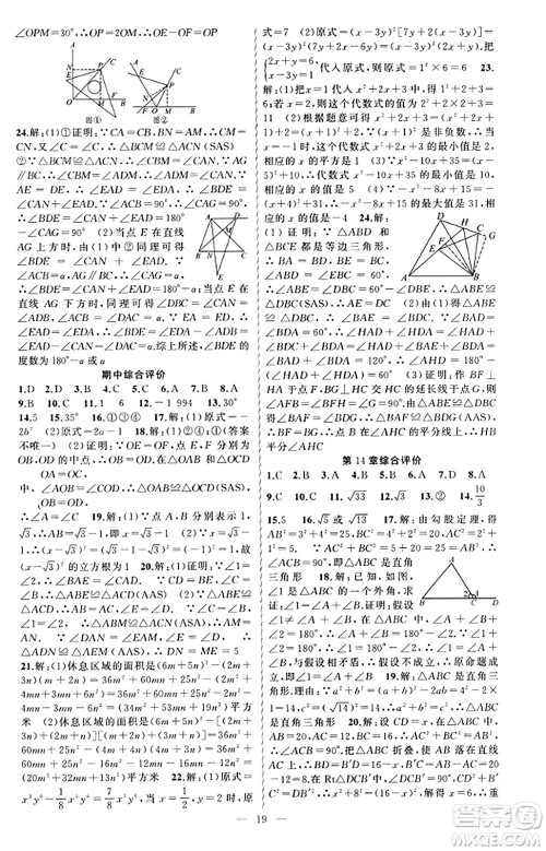 新疆青少年出版社2023年秋黄冈金牌之路练闯考八年级数学上册华师版答案