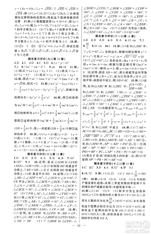 新疆青少年出版社2023年秋黄冈金牌之路练闯考八年级数学上册华师版答案