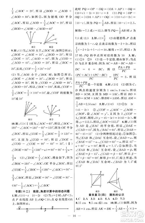 新疆青少年出版社2023年秋黄冈金牌之路练闯考七年级数学上册湘教版答案