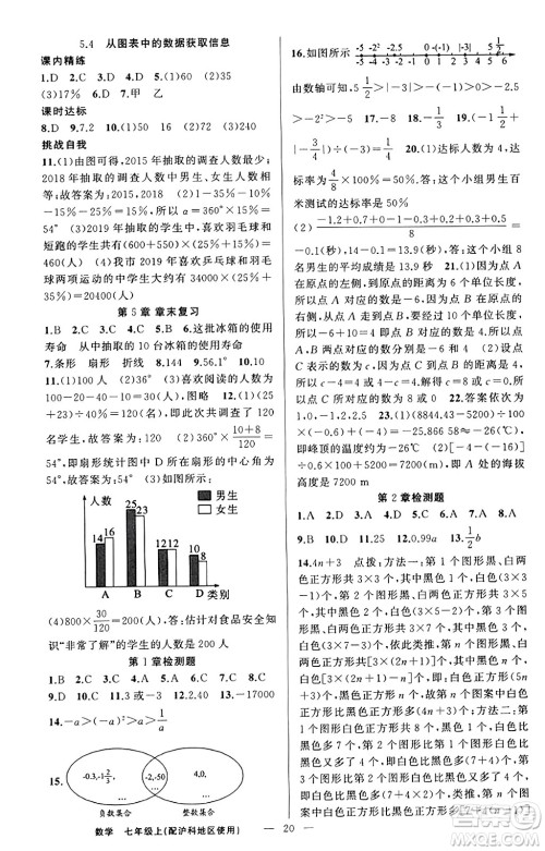 新疆青少年出版社2023年秋黄冈金牌之路练闯考七年级数学上册沪科版答案