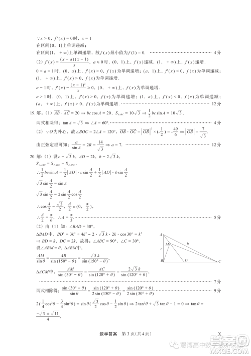 河南顶级名校2024届高三上学期10月质量监测考试数学试卷答案