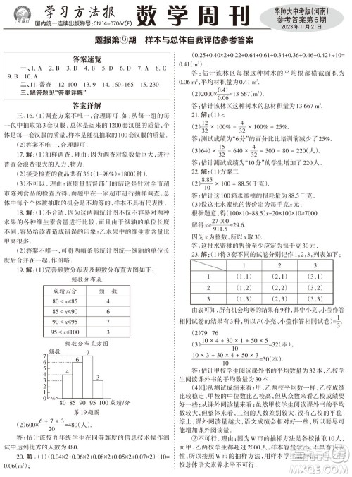 2023年秋学习方法报数学周刊九年级上册华师大版中考河南专版第6期参考