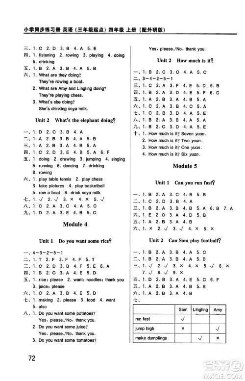 外语教学与研究出版社2023年秋小学同步练习册四年级英语上册外研版三起点答案 外语教学与研究出版社2023年秋小学同步练习册四年级英语上册外研版三起点答案