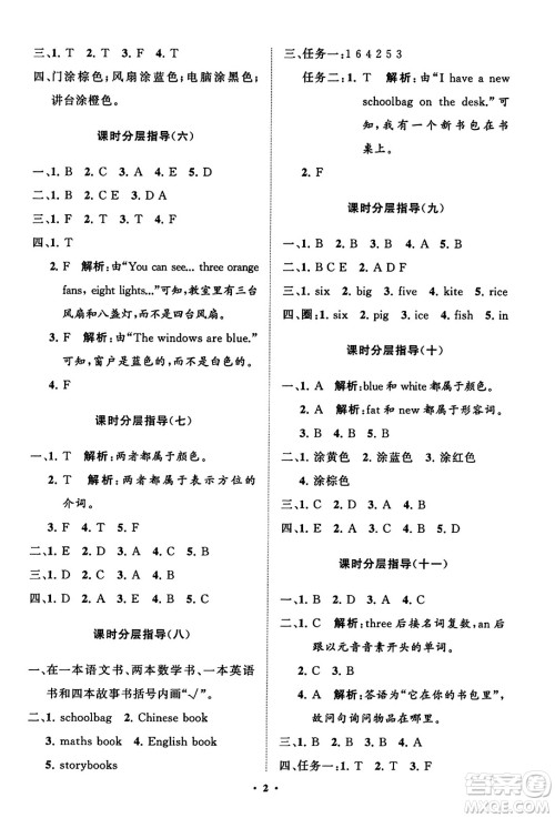 山东教育出版社2023年秋小学同步练习册分层指导四年级英语上册人教版答案