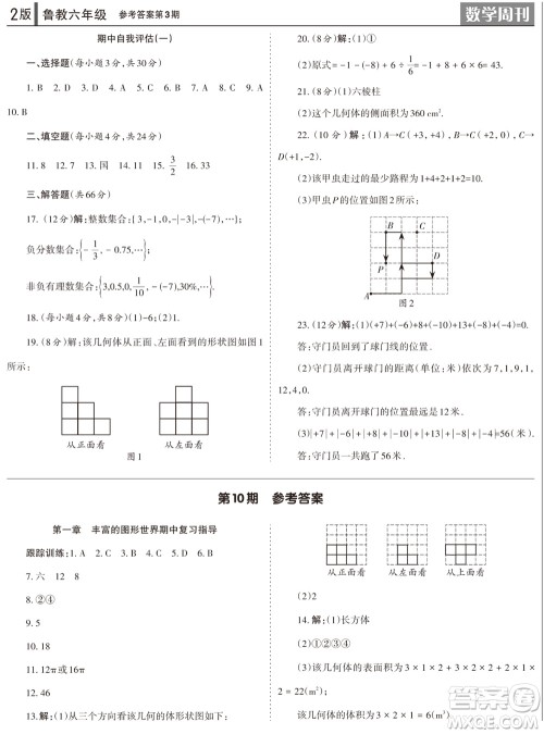 2023年秋学习方法报数学周刊六年级上册鲁教版第1-4期参考答案