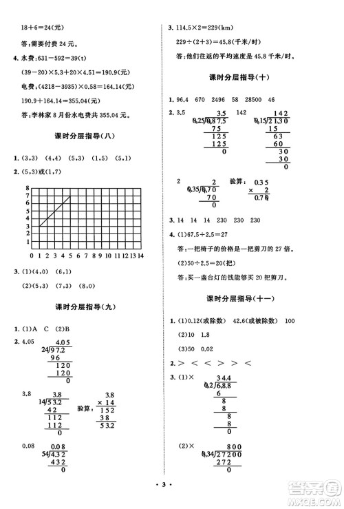 山东教育出版社2023年秋小学同步练习册分层指导五年级数学上册人教版答案