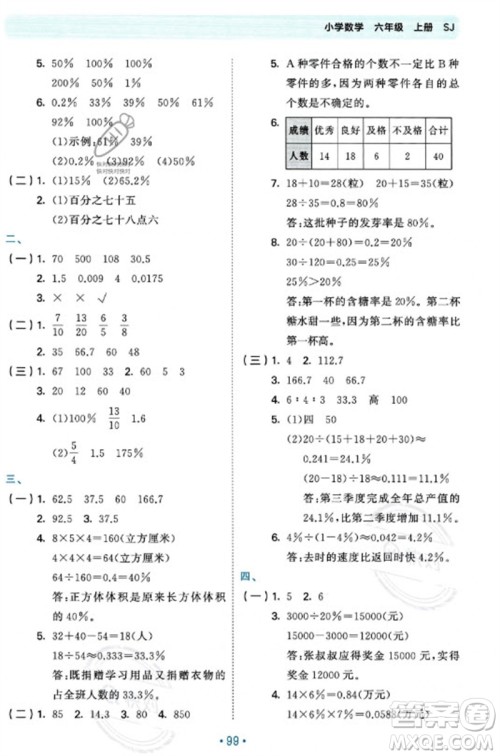 首都师范大学出版社2023年秋53单元归类复习六年级数学上册苏教版参考答案