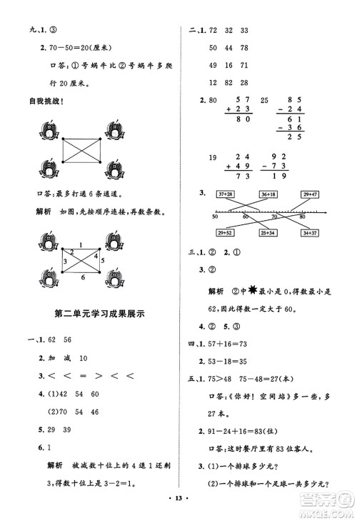 山东教育出版社2023年秋小学同步练习册分层指导二年级数学上册人教版答案