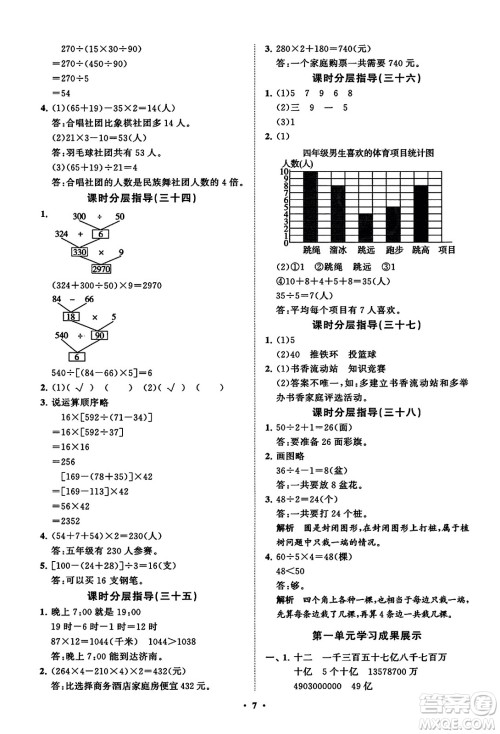 山东教育出版社2023年秋小学同步练习册分层指导四年级数学上册通用版答案