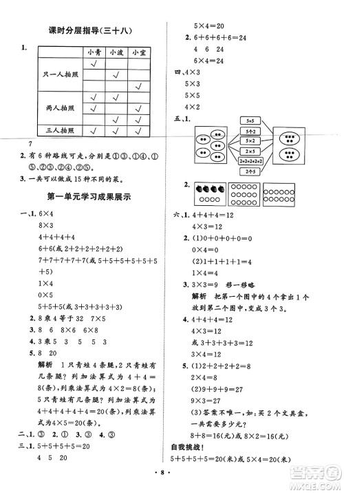 山东教育出版社2023年秋小学同步练习册分层指导二年级数学上册通用版答案