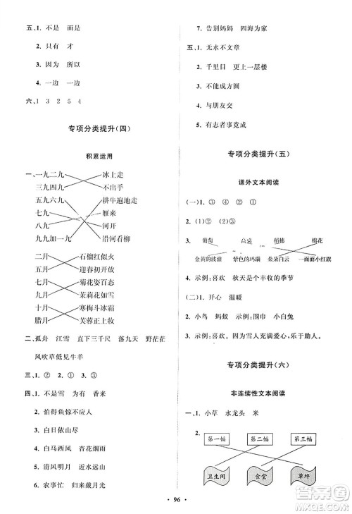 山东教育出版社2023年秋小学同步练习册分层指导二年级语文上册通用版答案