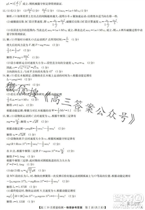 2024届九师联盟高三10月质量检测物理试卷答案 2024届九师联盟高三10月质量检测物理试卷答案