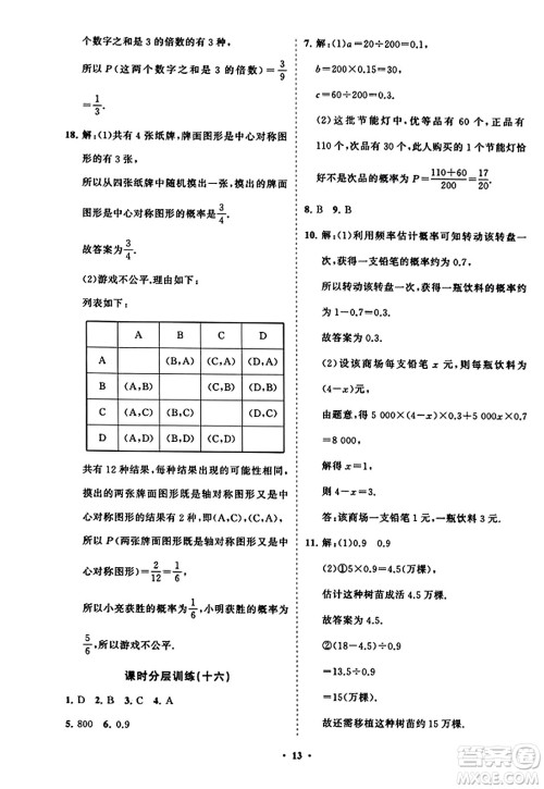 山东教育出版社2023年秋初中同步练习册分层卷九年级数学上册人教版答案