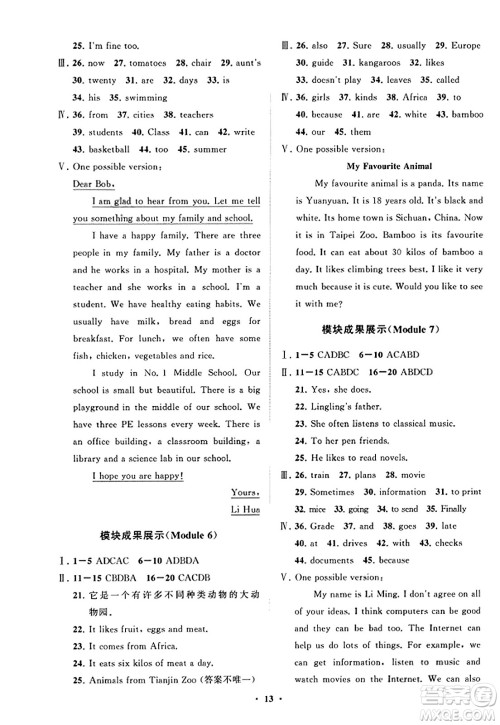 山东教育出版社2023年秋初中同步练习册分层卷七年级英语上册外研版答案