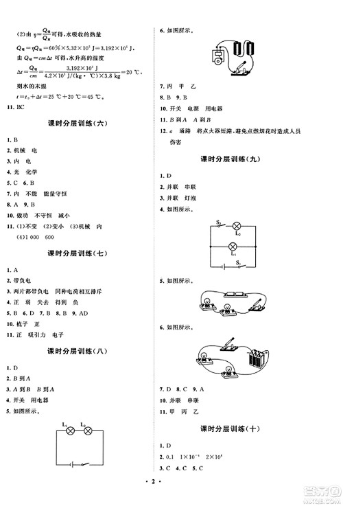 山东教育出版社2023年秋初中同步练习册分层卷九年级物理全一册人教版答案