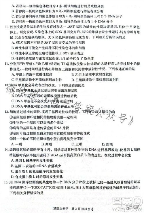2024届河南金太阳高三10月26日24-97C联考生物试卷答案 2024届河南金太阳高三10月26日24-97C联考生物试卷答案