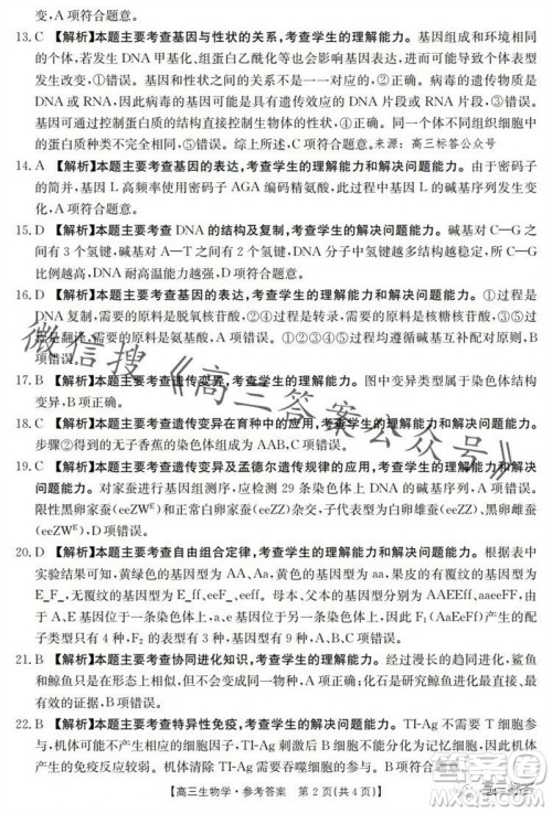 2024届河南金太阳高三10月26日24-97C联考生物试卷答案 2024届河南金太阳高三10月26日24-97C联考生物试卷答案