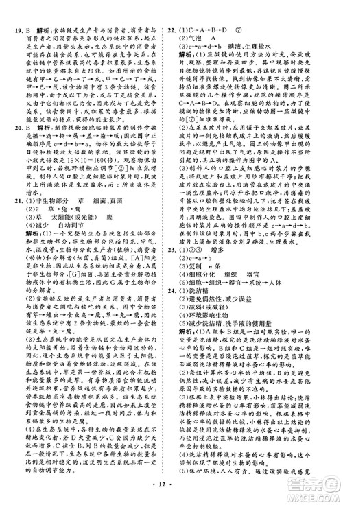山东教育出版社2023年秋初中同步练习册分层卷七年级生物学上册人教版答案