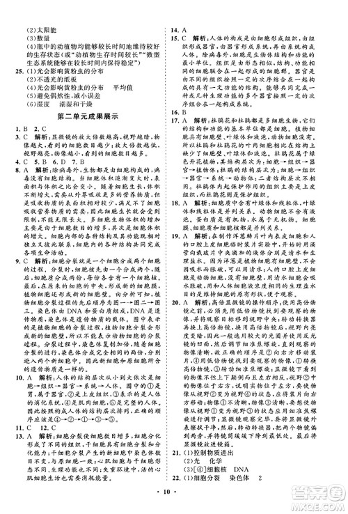 山东教育出版社2023年秋初中同步练习册分层卷七年级生物学上册人教版答案