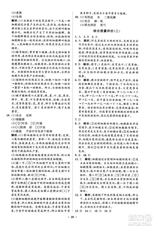 山东教育出版社2023年秋初中同步练习册分层卷七年级生物学上册人教版答案 山东教育出版社2023年秋初中同步练习册分层卷七年级生物学上册人教版答案
