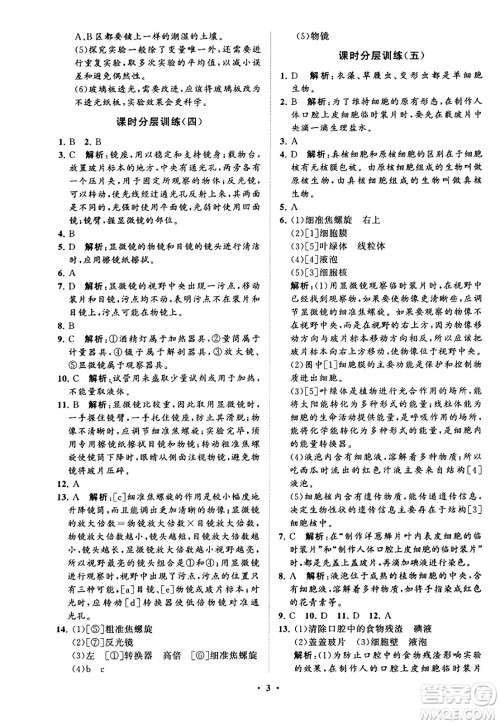 山东教育出版社2023年秋初中同步练习册分层卷七年级生物学上册通用版答案