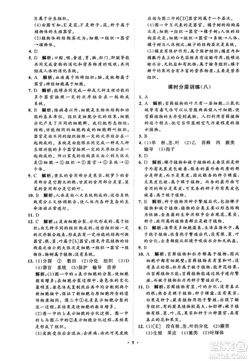 山东教育出版社2023年秋初中同步练习册分层卷七年级生物学上册通用版答案