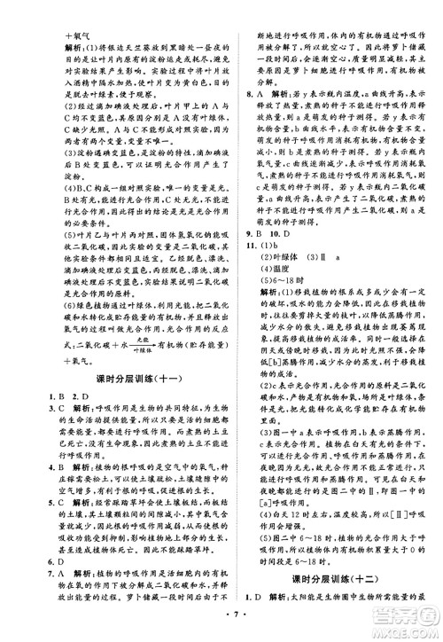 山东教育出版社2023年秋初中同步练习册分层卷七年级生物学上册通用版答案