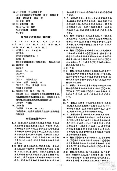 山东教育出版社2023年秋初中同步练习册分层卷八年级生物学上册通用版答案