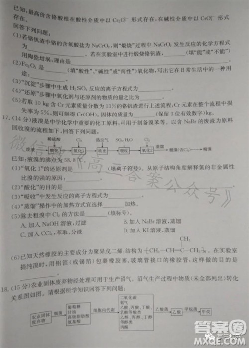 2024届湖南金太阳高三10月26日联考化学试卷答案 2024届湖南金太阳高三10月26日联考化学试卷答案