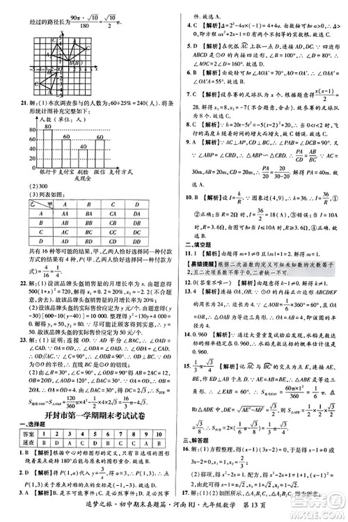 天津科学技术出版社2023年秋追梦之旅初中期末真题篇九年级数学全一册人教版河南专版答案