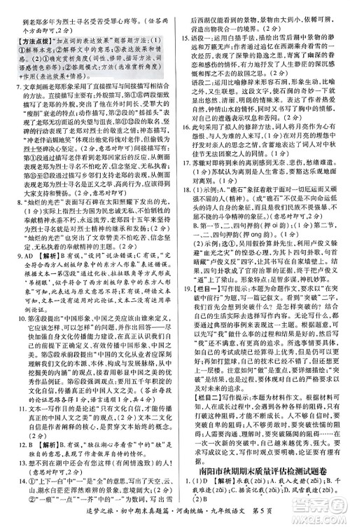 天津科学技术出版社2023年秋追梦之旅初中期末真题篇九年级语文全一册人教版河南专版答案 天津科学技术出版社2023年秋追梦之旅初中期末真题篇九年级语文全一册人教版河南专版答案