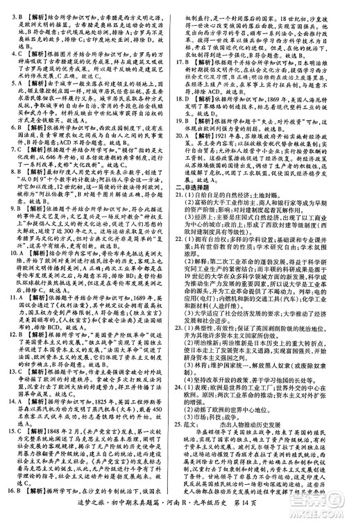 天津科学技术出版社2023年秋追梦之旅初中期末真题篇九年级历史全一册人教版河南专版答案