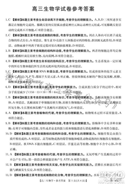 2024届新疆金太阳联考高三10月30日24-46C生物试卷答案 2024届新疆金太阳联考高三10月30日24-46C生物试卷答案
