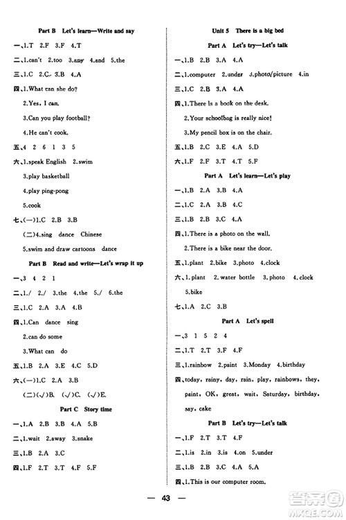 合肥工业大学出版社2023年秋快乐学习小学英语随堂练五年级英语上册人教PEP版答案 合肥工业大学出版社2023年秋快乐学习小学英语随堂练五年级英语上册人教PEP版答案