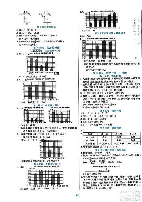 阳光出版社2023年秋激活思维智能训练四年级数学上册人教版答案