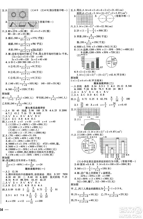 阳光出版社2023年秋激活思维智能训练六年级数学上册北师大版答案
