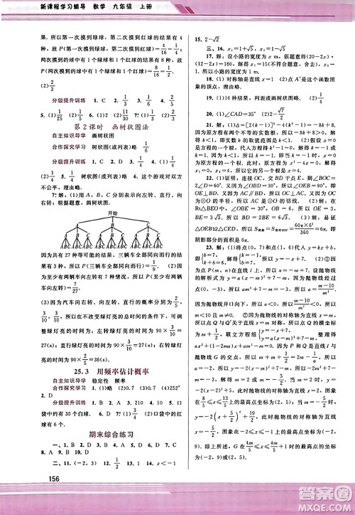 广西师范大学出版社2023年秋新课程学习辅导九年级数学上册人教版答案