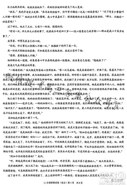 2024年普通高等学校招生全国统一考试11月调研测试卷重庆康德卷语文答案