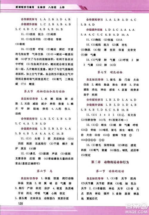 广西师范大学出版社2023年秋新课程学习辅导八年级生物上册人教版答案 广西师范大学出版社2023年秋新课程学习辅导八年级生物上册人教版答案