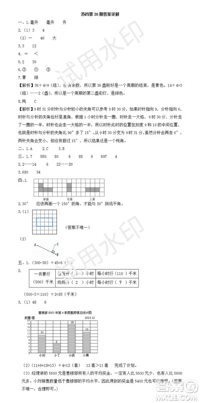 2023年秋学习方法报小学数学四年级上册第17-20期苏教版参考答案