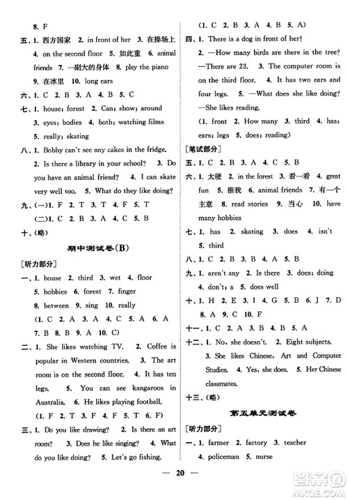江苏凤凰美术出版社2023年秋随堂练1+2五年级英语上册江苏版答案