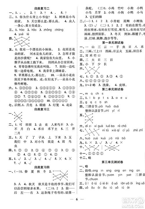 江苏凤凰美术出版社2023年秋随堂练1+2一年级语文上册通用版答案