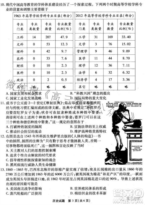 重庆市高2024届高三第三次质量检测历史试题答案 重庆市高2024届高三第三次质量检测历史试题答案